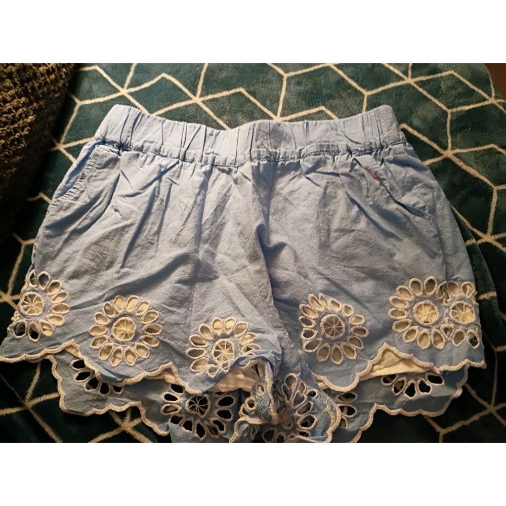 Gently Used Mud Pie Women's Sz S (4-6) Eyelet Hem Blue Loungewear/ Pajama Shorts